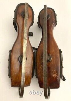 Antique Pair of Ice Skates Wood New England Signed Douglas Rogers Conn