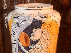 Antique Pair of Italian Albarello Apothecary Pharmacy Jars Hand Painted Signed