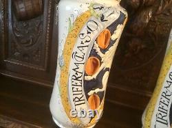 Antique Pair of Italian Albarello Apothecary Pharmacy Jars Hand Painted Signed