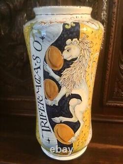 Antique Pair of Italian Albarello Apothecary Pharmacy Jars Hand Painted Signed