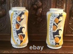 Antique Pair of Italian Albarello Apothecary Pharmacy Jars Hand Painted Signed