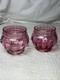 Antique Pair Of Lobmyer Cranberry Glass Globus Vases Signed
