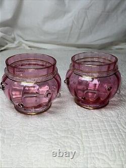 Antique Pair of Lobmyer Cranberry Glass Globus Vases Signed