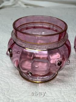 Antique Pair of Lobmyer Cranberry Glass Globus Vases Signed