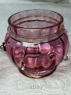 Antique Pair of Lobmyer Cranberry Glass Globus Vases Signed