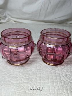 Antique Pair of Lobmyer Cranberry Glass Globus Vases Signed