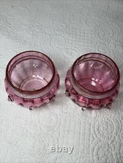 Antique Pair of Lobmyer Cranberry Glass Globus Vases Signed