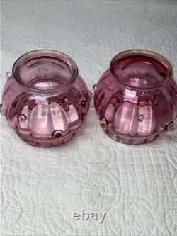 Antique Pair of Lobmyer Cranberry Glass Globus Vases Signed