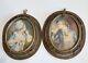 Antique Pair Of Lovers Oval Pictures 1800's 19th C. Hand Painted Signed Perron