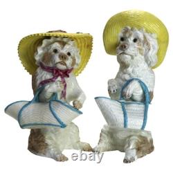 Antique Pair of Meissen School Porcelain Character Dog Figures Signed C1880