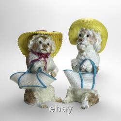 Antique Pair of Meissen School Porcelain Character Dog Figures Signed C1880