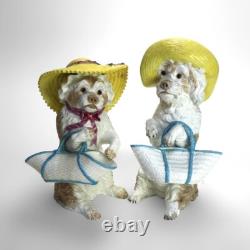 Antique Pair of Meissen School Porcelain Character Dog Figures Signed C1880