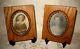Antique Pair Of Oak Framed Signed Miniature Hand Painted Portraits Dated 1911