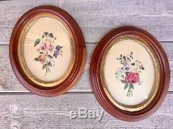 Antique Pair of Original Floral Paintings Gilt & Wood Frames Signed E Broders