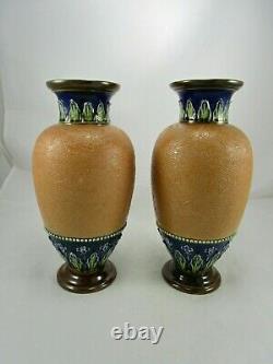 Antique Pair of Royal Doulton Slaters Stoneware 11 1/2 Vases Marked & Signed