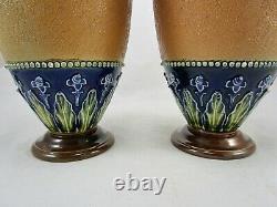 Antique Pair of Royal Doulton Slaters Stoneware 11 1/2 Vases Marked & Signed