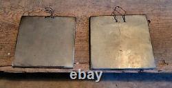 Antique Pair of Scallop Edge Glass Reverse Paint And Foil Signs