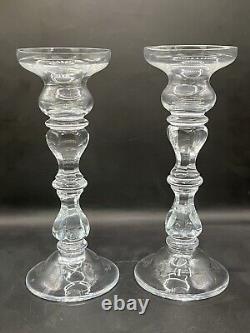 Antique Pair of Signed Cartier Glass Candlestick Holders 9 Tall Candle Holders