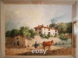 Antique Pair of Watercolor Paintings French School Framed Signed C Sain 1863