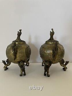 Antique Pair signed Chinese Bronze Censer Incense Burner