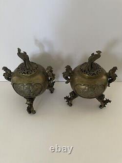 Antique Pair signed Chinese Bronze Censer Incense Burner