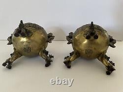 Antique Pair signed Chinese Bronze Censer Incense Burner