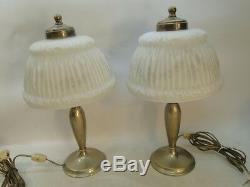 Antique Pairpoint Reverse Painted Boudoir Lamp Pair Lamps Signed Shade Base