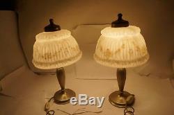 Antique Pairpoint Reverse Painted Boudoir Lamp Pair Lamps Signed Shade Base