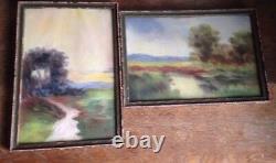 Antique Pastel Painting Pair of Landscapes Helen Chiles Art Deco Framed