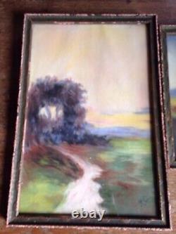 Antique Pastel Painting Pair of Landscapes Helen Chiles Art Deco Framed