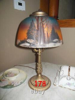 Antique Pittsburgh Reverse Painted Lamp Signed Pair