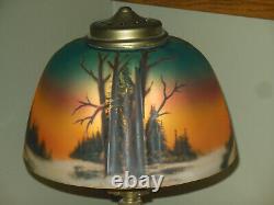 Antique Pittsburgh Reverse Painted Lamp Signed Pair