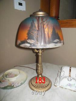 Antique Pittsburgh Reverse Painted Lamp Signed Pair