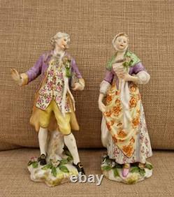 Antique Porcelain French Samson Pare of Young Couple Figurines Signed 1850s
