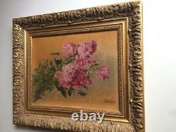 Antique Postimpressionist Oil painting Pair of Bouquet Flowers signed
