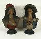 Antique Pottery Bust Blackamoor Gypsy Busts Pair Signed R. Sturm