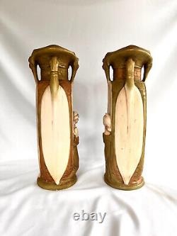 Antique ROYAL DUX CZECH Bohemian Vases Artist Signed Pair Antique Royal Dux