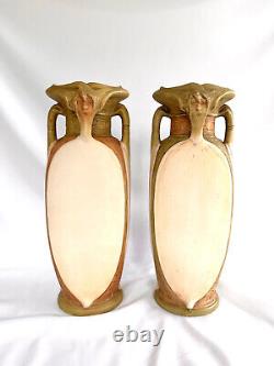 Antique ROYAL DUX CZECH Bohemian Vases Artist Signed Pair Antique Royal Dux