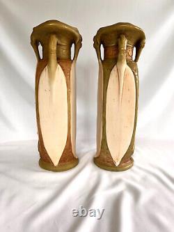 Antique ROYAL DUX CZECH Bohemian Vases Artist Signed Pair Antique Royal Dux