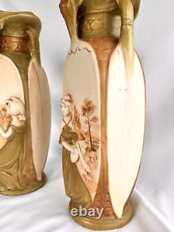 Antique ROYAL DUX CZECH Bohemian Vases Artist Signed Pair Antique Royal Dux