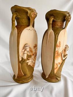 Antique ROYAL DUX CZECH Bohemian Vases Artist Signed Pair Antique Royal Dux