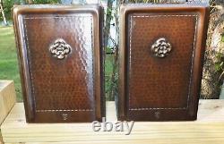 Antique ROYCROFT Bookends Arts & Crafts Mission Hammered Copper Signed Pair