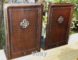 Antique ROYCROFT Bookends Arts & Crafts Mission Hammered Copper Signed Pair