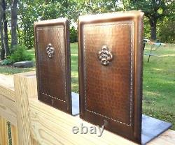 Antique ROYCROFT Bookends Arts & Crafts Mission Hammered Copper Signed Pair