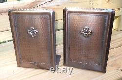 Antique ROYCROFT Bookends Arts & Crafts Mission Hammered Copper Signed Pair