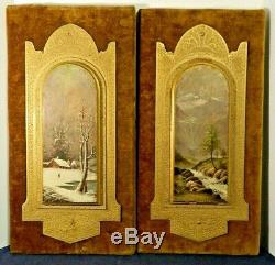 Antique Rare 1882 Pair Of Hand Painted Poultons Paintings 1 Titled December Joy