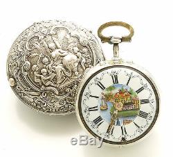 Antique Repousse Pair Case Verge Pocket Watch C1727 Fancy Dial Signed D. Cochin