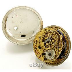 Antique Repousse Pair Case Verge Pocket Watch C1727 Fancy Dial Signed D. Cochin