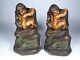 Antique Signed S. Morani Heavy Armor Bronze Clad Bookends Child Boy Frog Statue