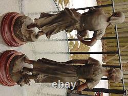 Antique STATUES pair set spelter signed J. CAUSSE 19 tall heavy